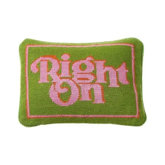 NEW Jonathan Adler Green and Pink Accent Pillow Right On - Picture 1 of 4